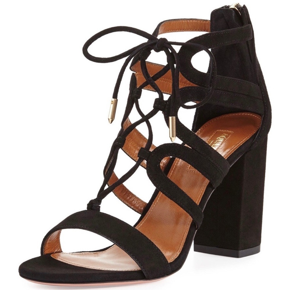 Aquazurra heels with zip back black suede size 37.5